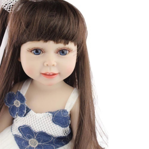 18'' Realistic Baby Dolls Long-hair Girl Toy Doll Gifts with Blue Eyes Realistic Baby Princess Handmade Silicone Toy for Kids Gifts