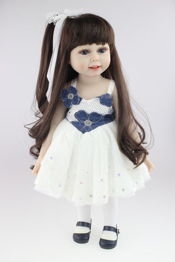 18'' Realistic Baby Dolls Long-hair Girl Toy Doll Gifts with Blue Eyes Realistic Baby Princess Handmade Silicone Toy for Kids Gifts