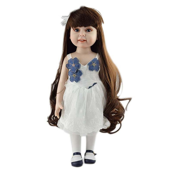 18'' Realistic Baby Dolls Long-hair Girl Toy Doll Gifts with Blue Eyes Realistic Baby Princess Handmade Silicone Toy for Kids Gifts