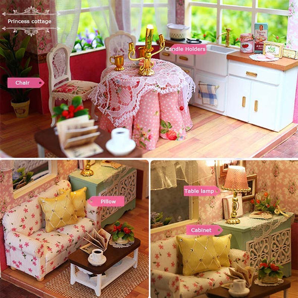 3D DIY Doll House Handmade Lifelike Wood Doll Houses Assemble Dollhouse Princess House for Kids Gifts